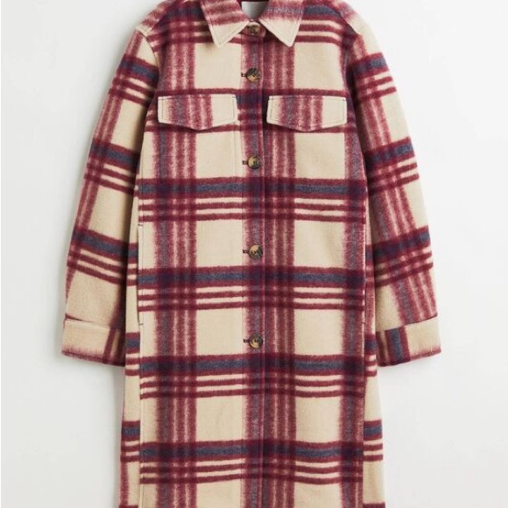 H&M Red and Cream Plaid Utility Jacket